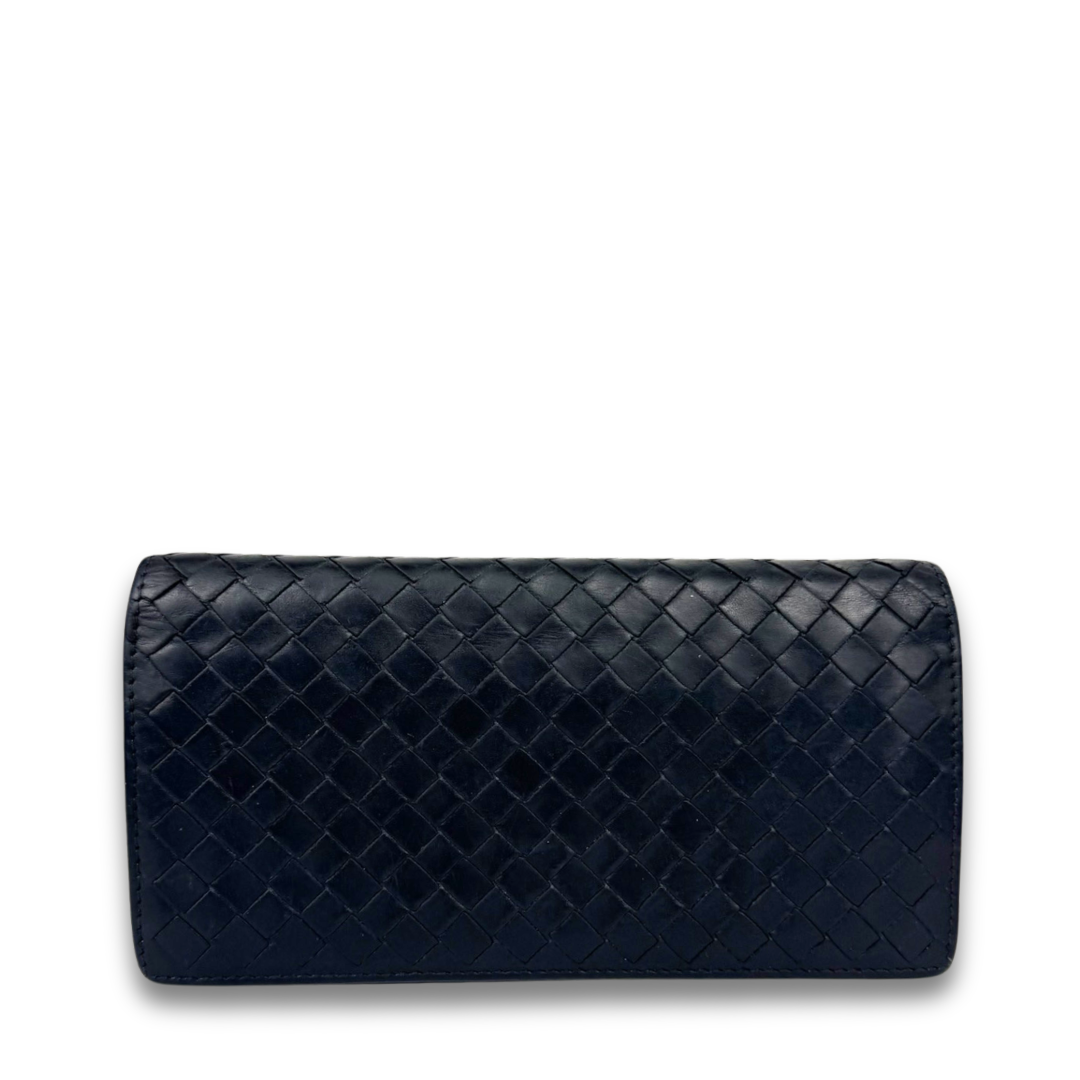 Bottega Veneta Black Intrecciato Long Bifold Wallet