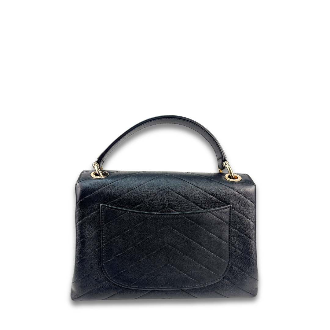 Chanel Chevron Black Coco Top Handle