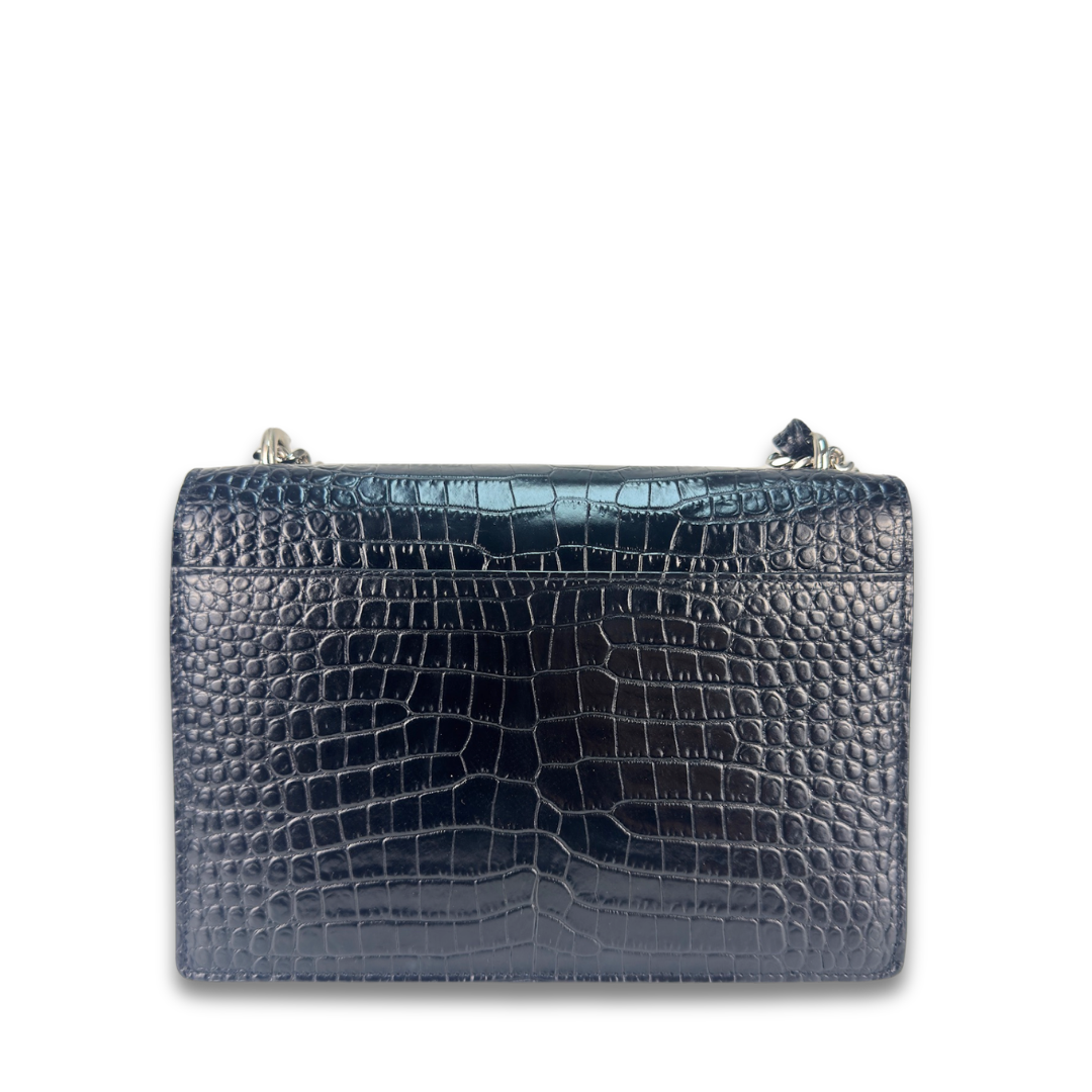 YSL Croc-Embossed Medium Sunset Shoulder Bag