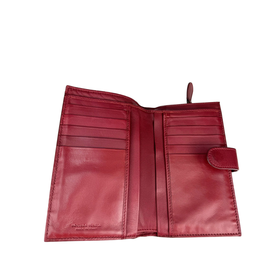 Bottega Veneta Dark Red Intrecciato Mid Size Wallet