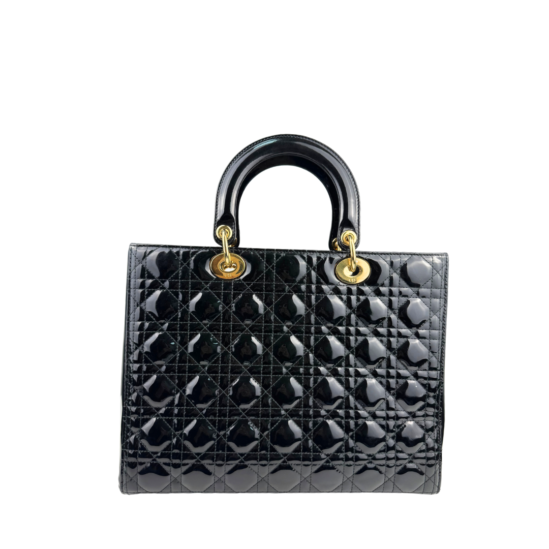 Dior Black Patent Large Lady Dior