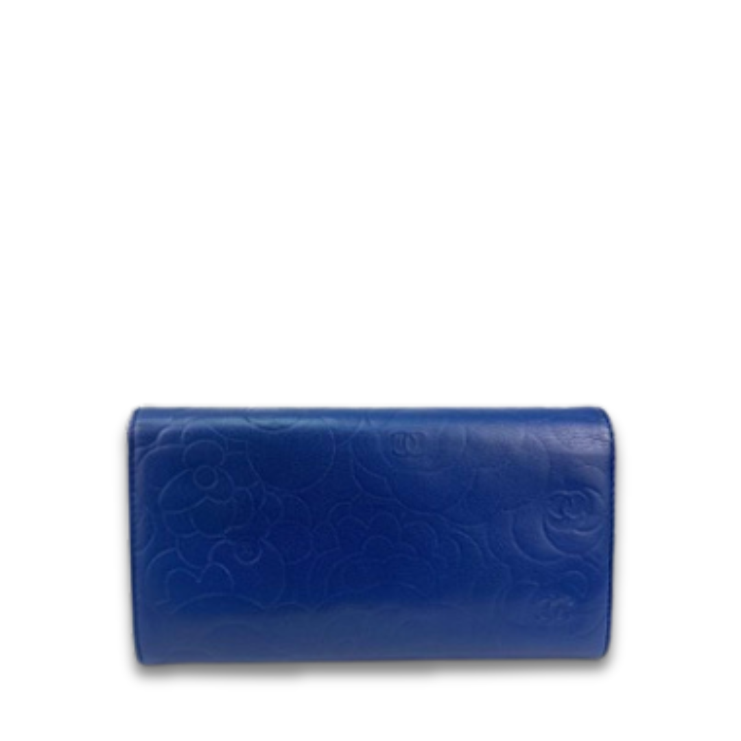 Chanel Blue Camellia Snap Wallet