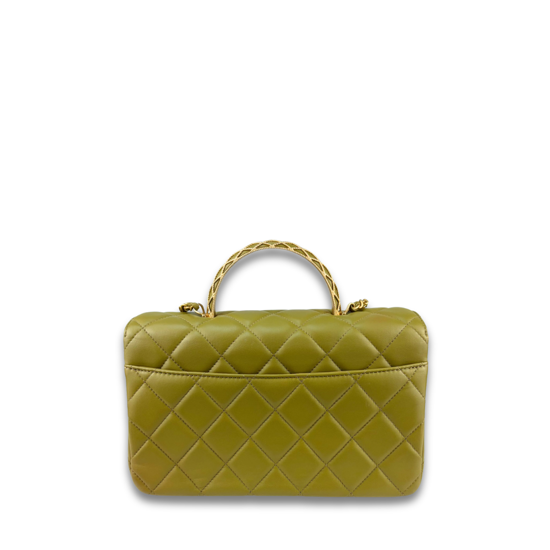 Chanel Olive Green Lambskin Top Handle Bag