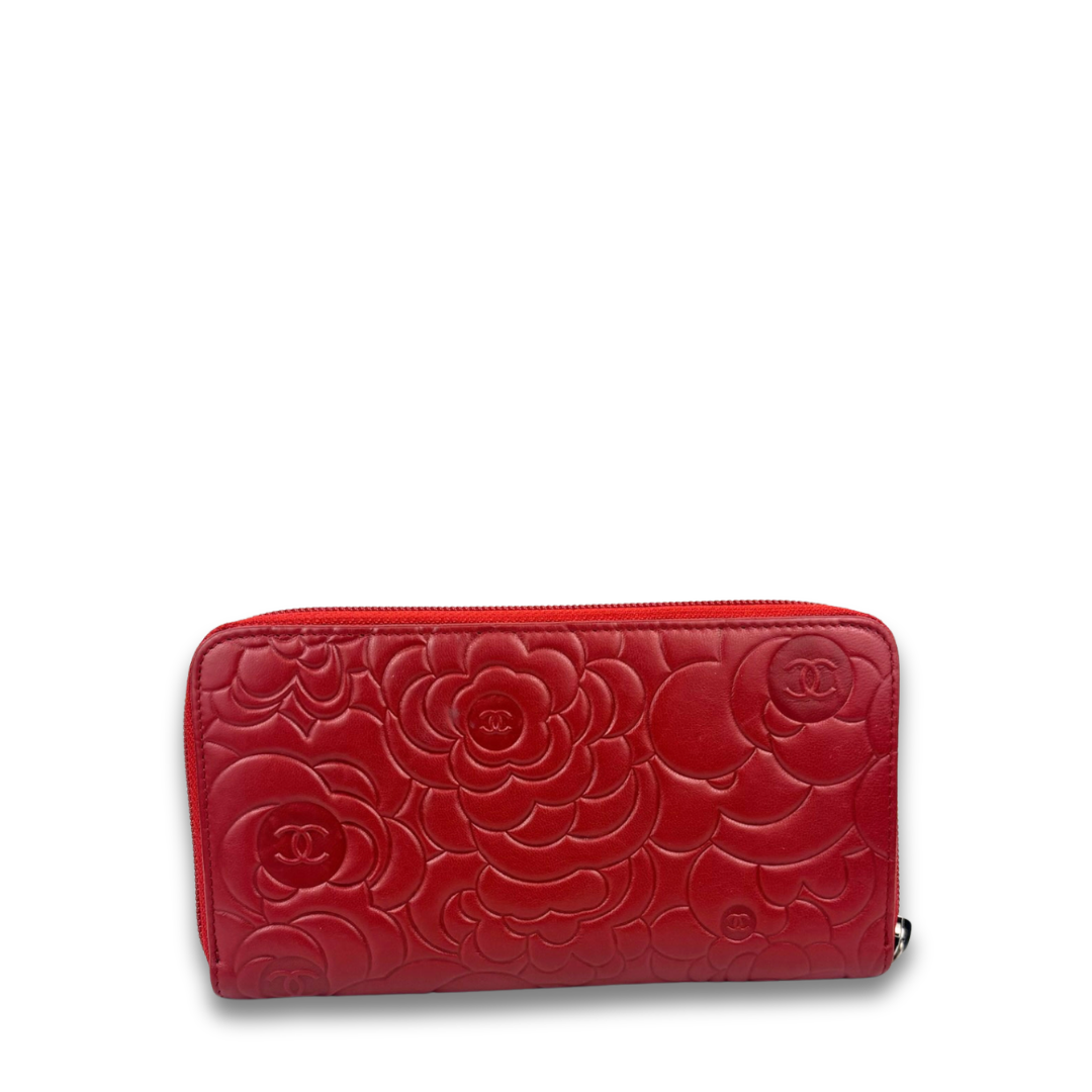 Chanel Red Camellia Zipper Wallet