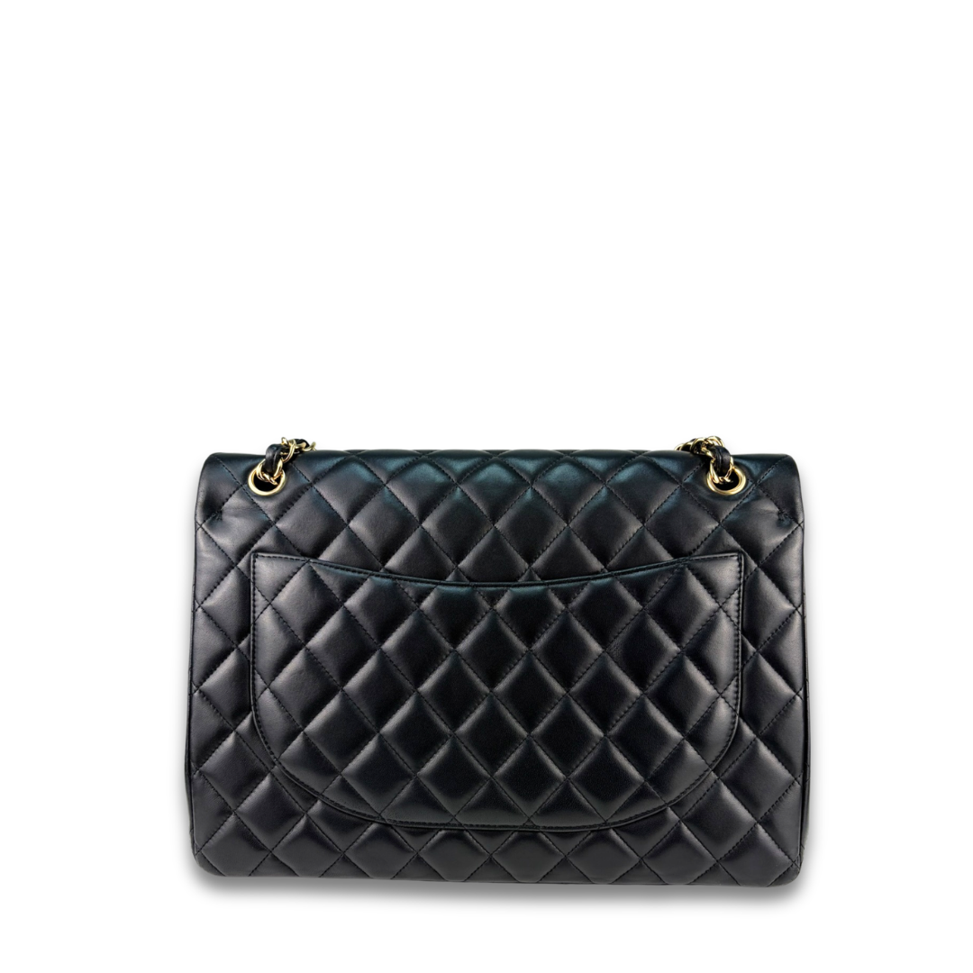 Chanel Black Lambskin Classic Maxi Double Flap