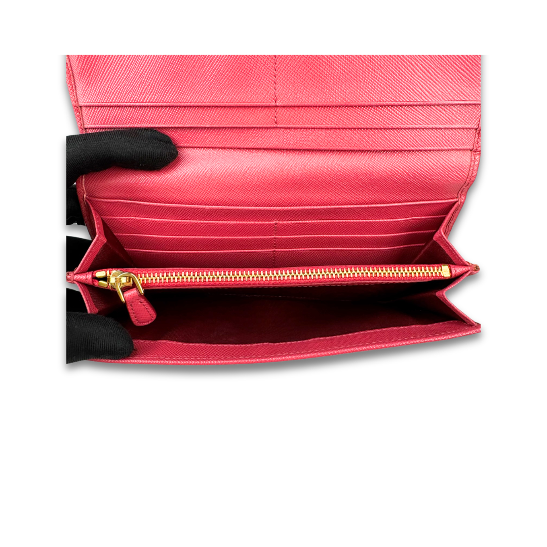 Prada Pink Saffiano Continental Snap Wallet
