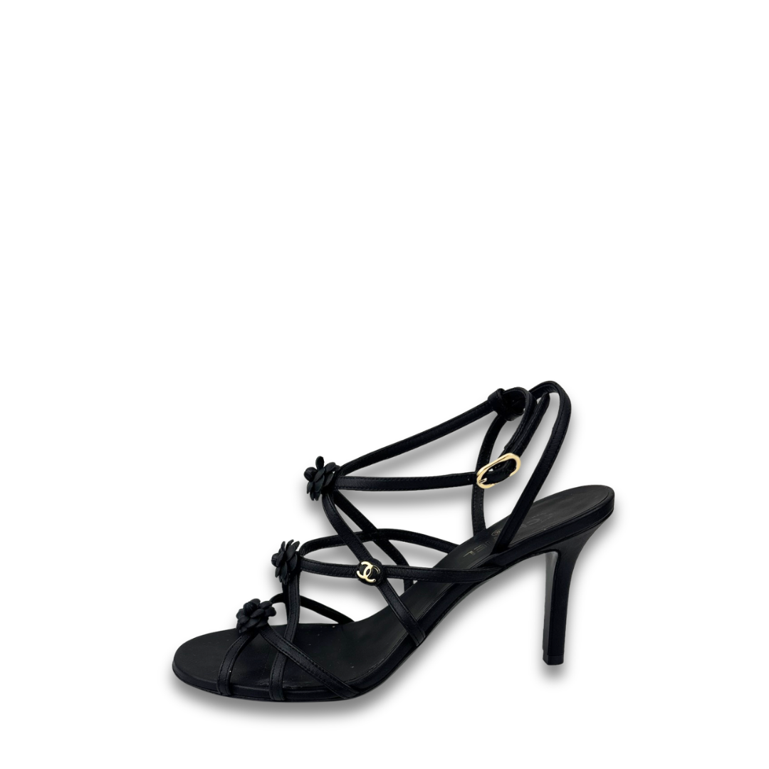 Chanel Camellia Strappy Heeled Sandals - Size 37