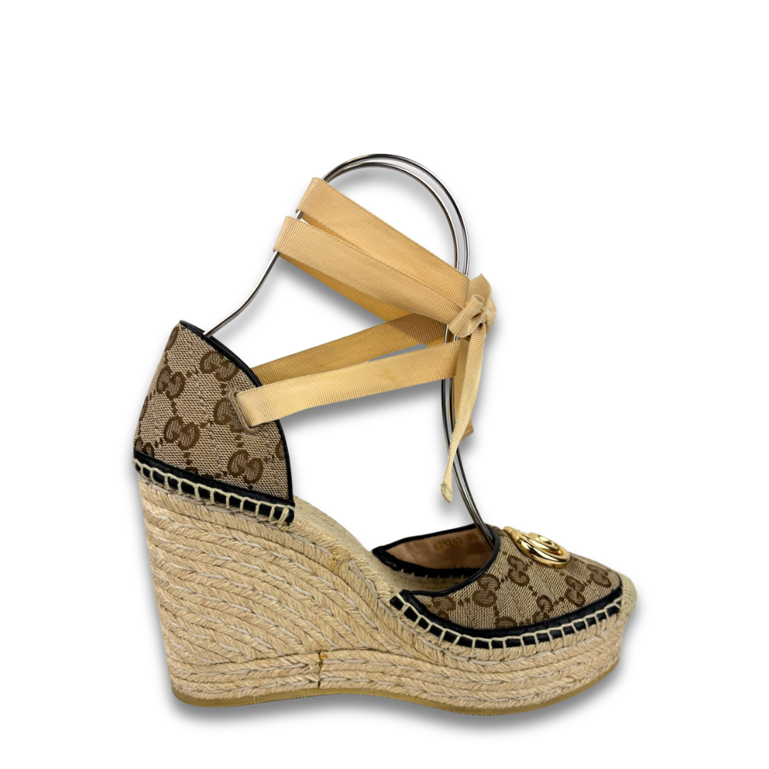 Gucci Canvas Marmont Espadrille Wedges - Size 39