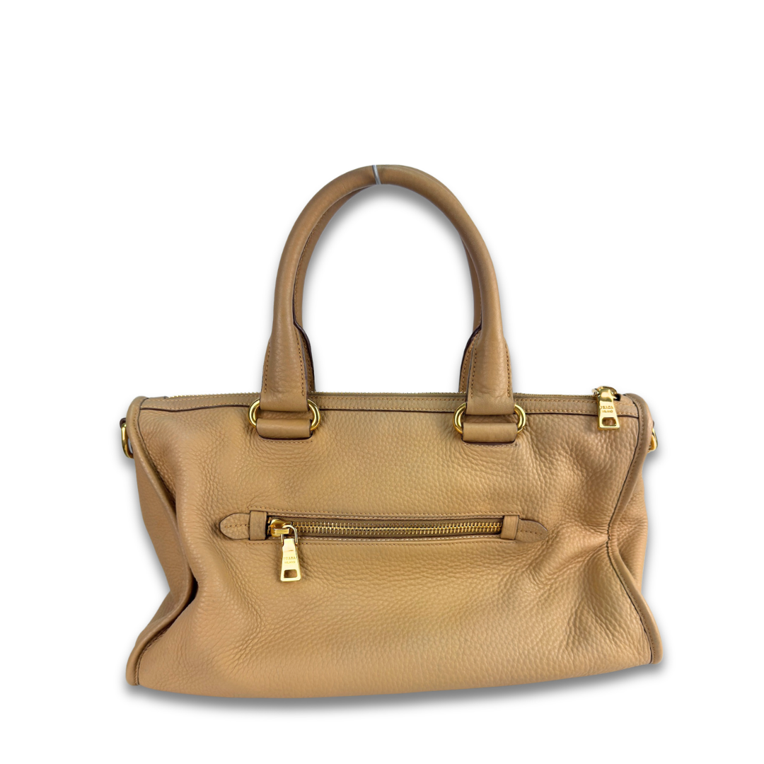 Prada Tan Daino Leather Zip Tote