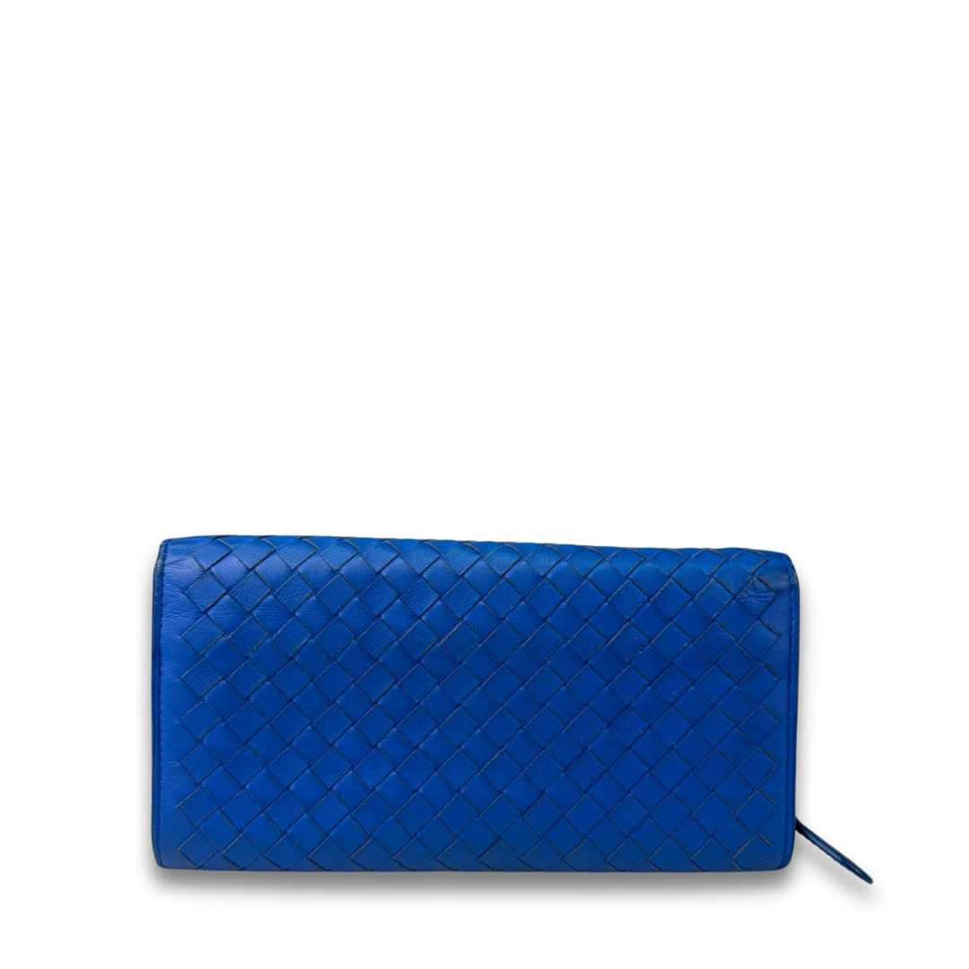 Bottega Veneta Blue Intrecciato Continental Flap Wallet