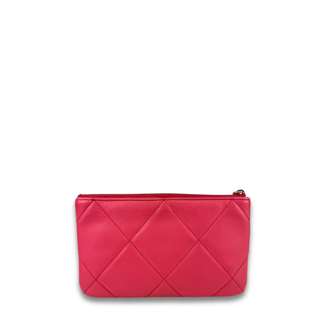 Chanel Pink Lambskin 19 Zipper Clutch