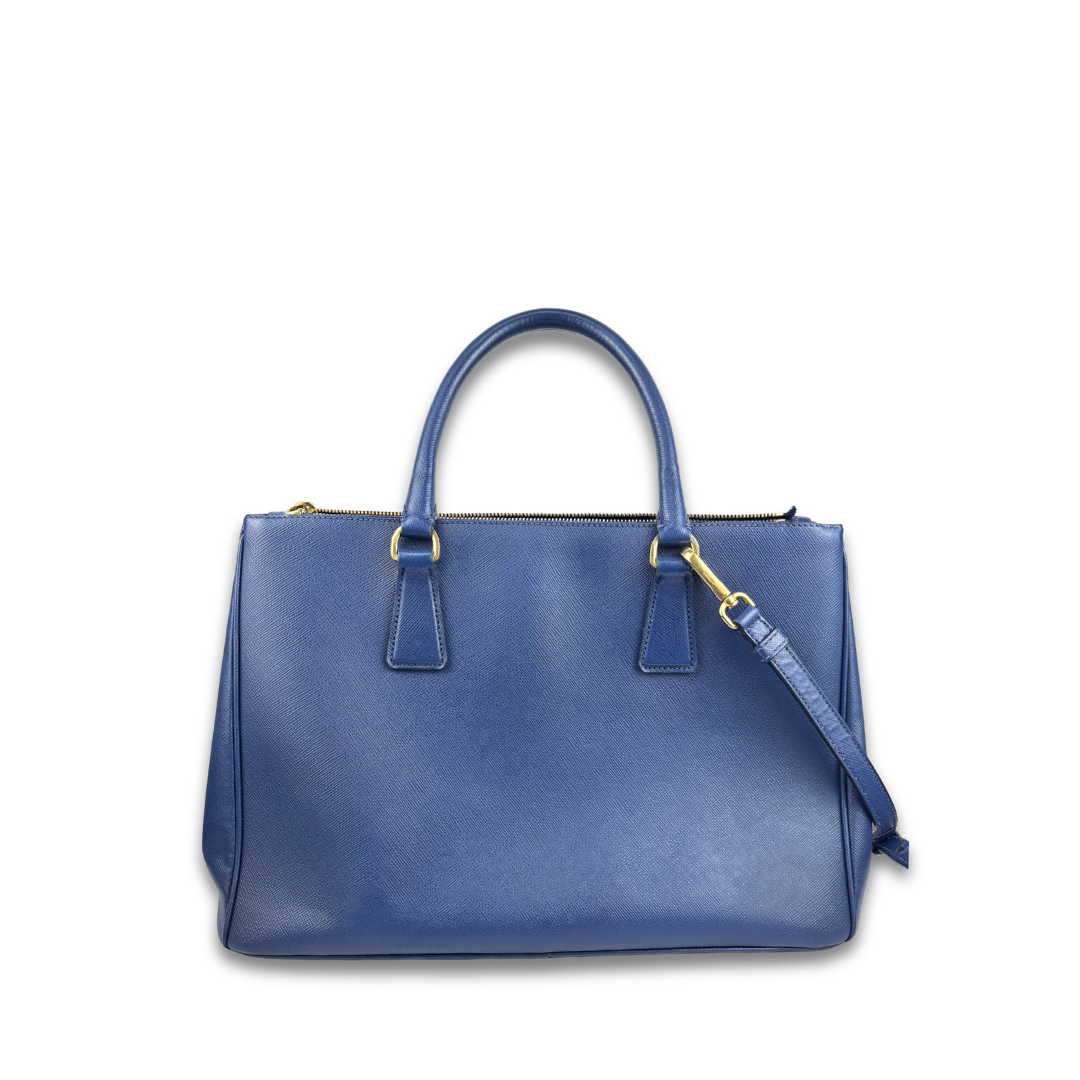 Prada Navy Saffiano Medium Double Zip Galleria