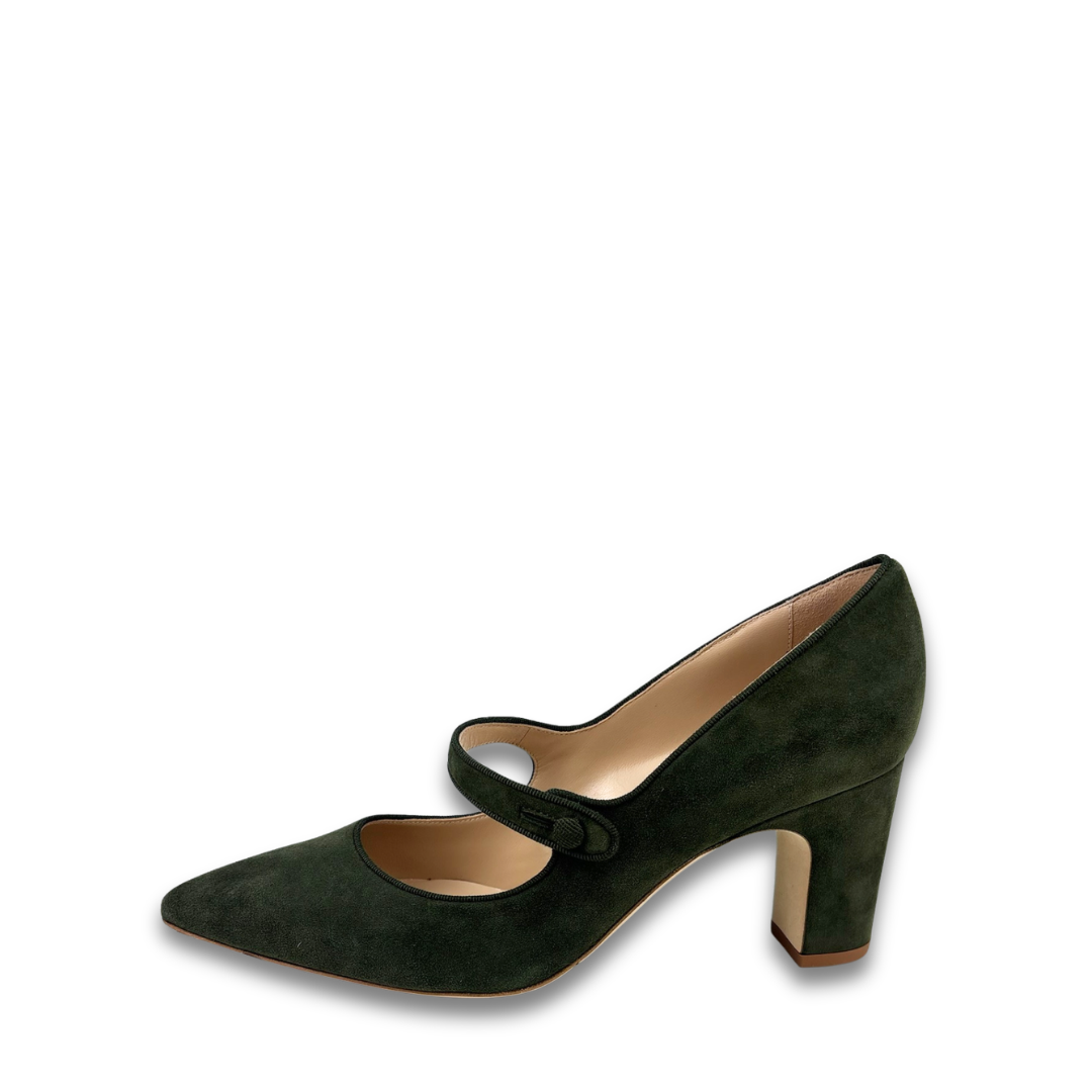 Manolo Blahnik Green Campariba Kid Suede Pumps-Size 40
