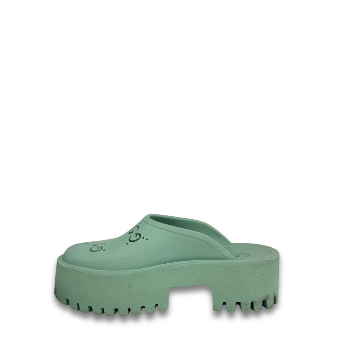 Gucci Mint Green Rubber GG Clogs- Size 37