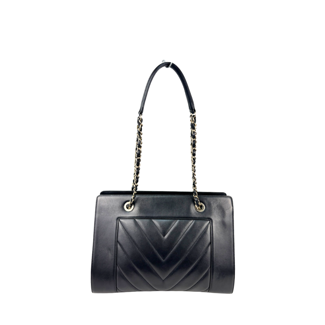 Chanel Black Chevron Mademoiselle Shopping Tote