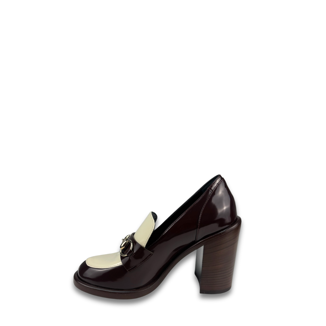 Gucci Brown and White Horsebit Platform Loafers - Size 37