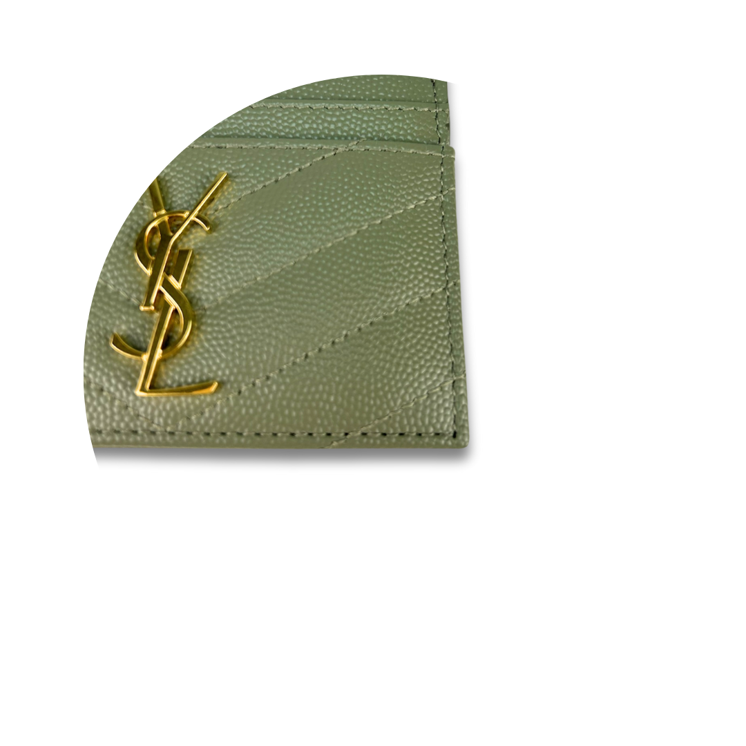 YSL Strong Moss Cassandre Grain de Poudre Leather Card Case