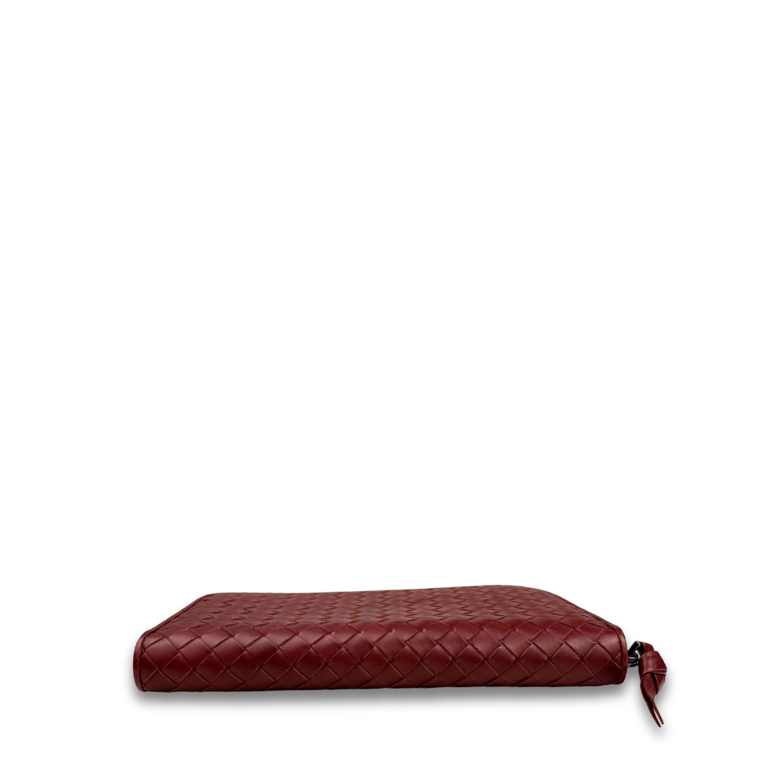 Bottega Veneta Red Intrecciato Full Zip Wallet