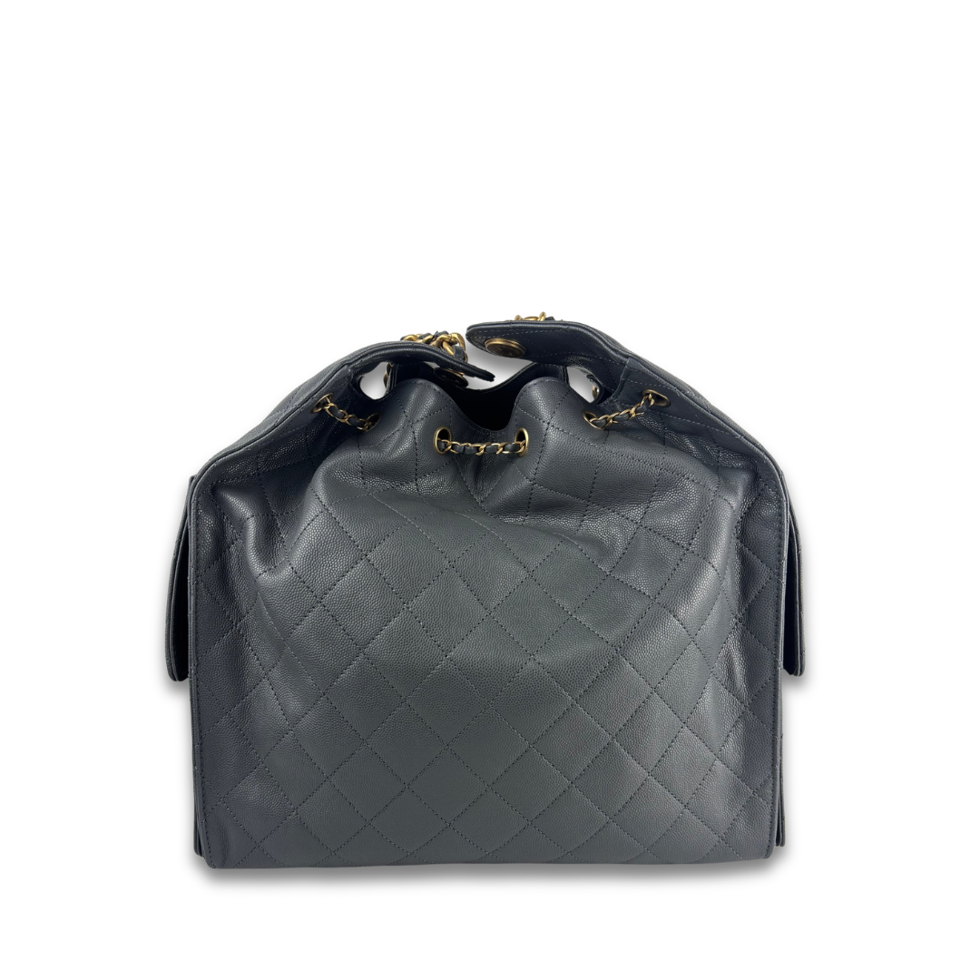 Chanel Dark Grey Caviar Quilted Medium 25 Hobo