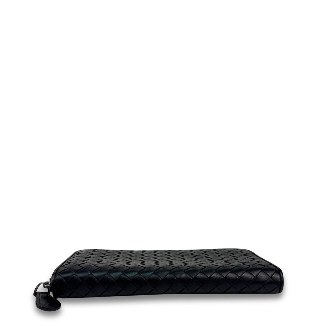 Bottega Veneta Black Intrecciato Full Size Zip Wallet