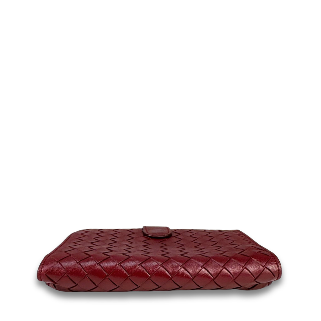 Bottega Veneta Dark Red Intrecciato Mid Size Wallet