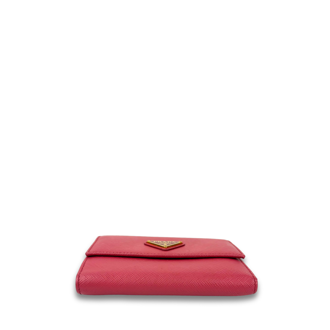 Prada Pink Saffiano Compact Kisslock Wallet