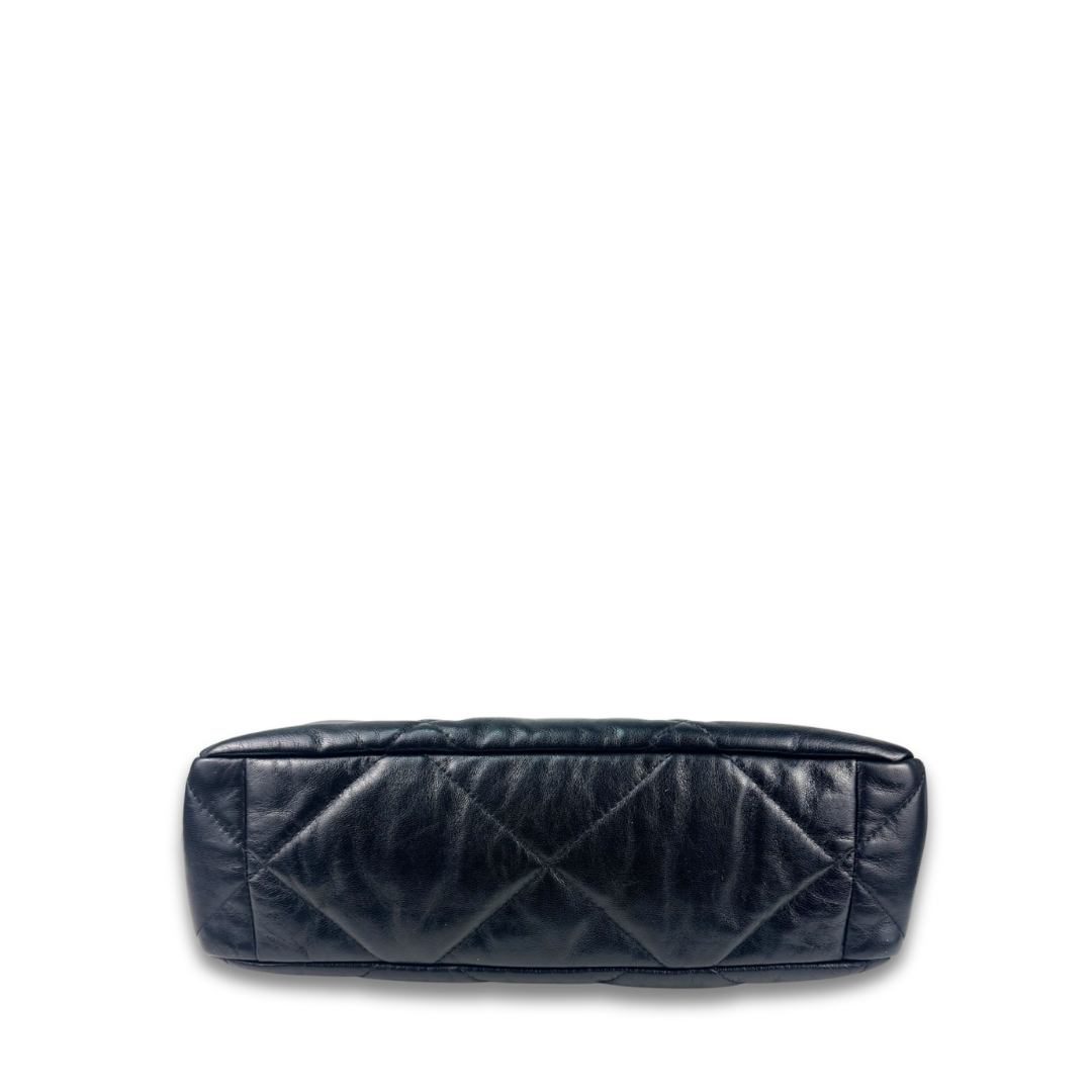 Chanel Black Goatskin Quilted Medium 19 Flap