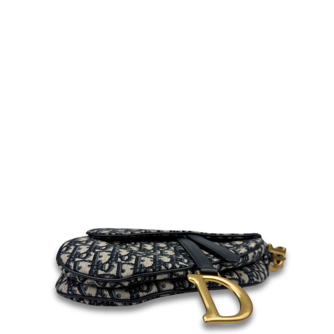 Dior Navy Oblique Saddle Bag