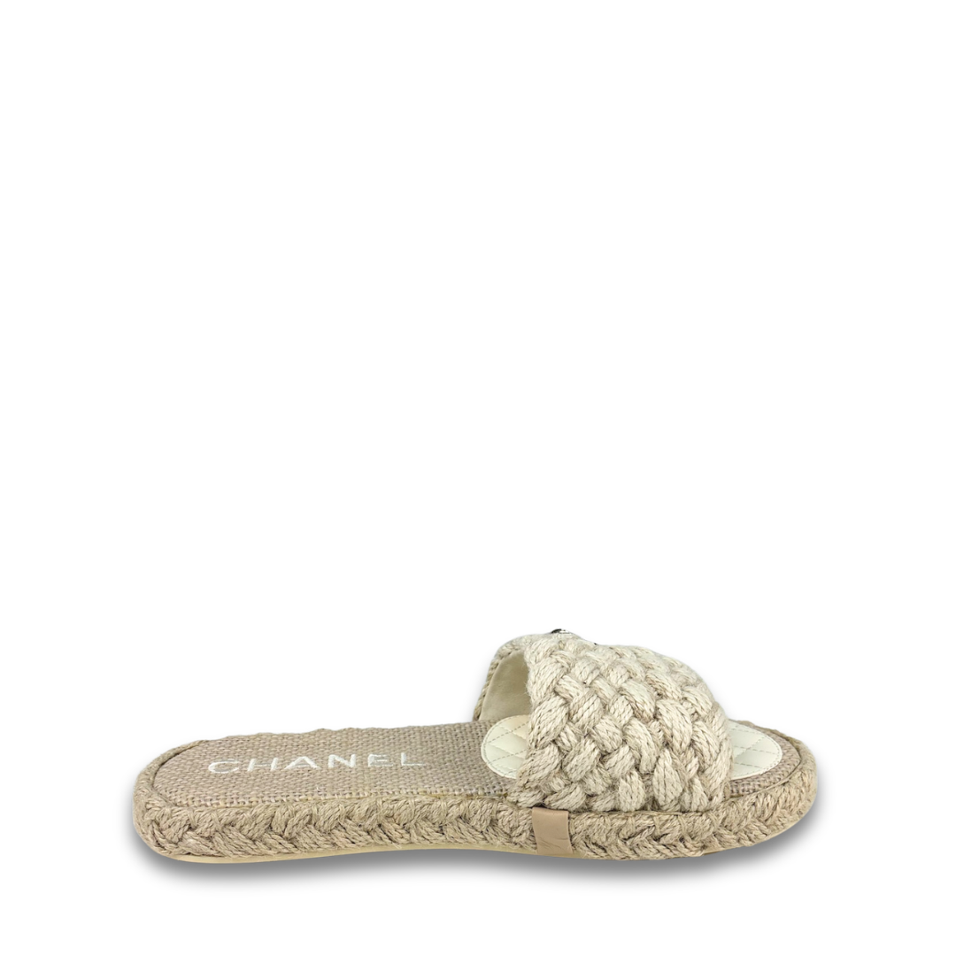 Chanel Woven Espadrille Slides- Size 41