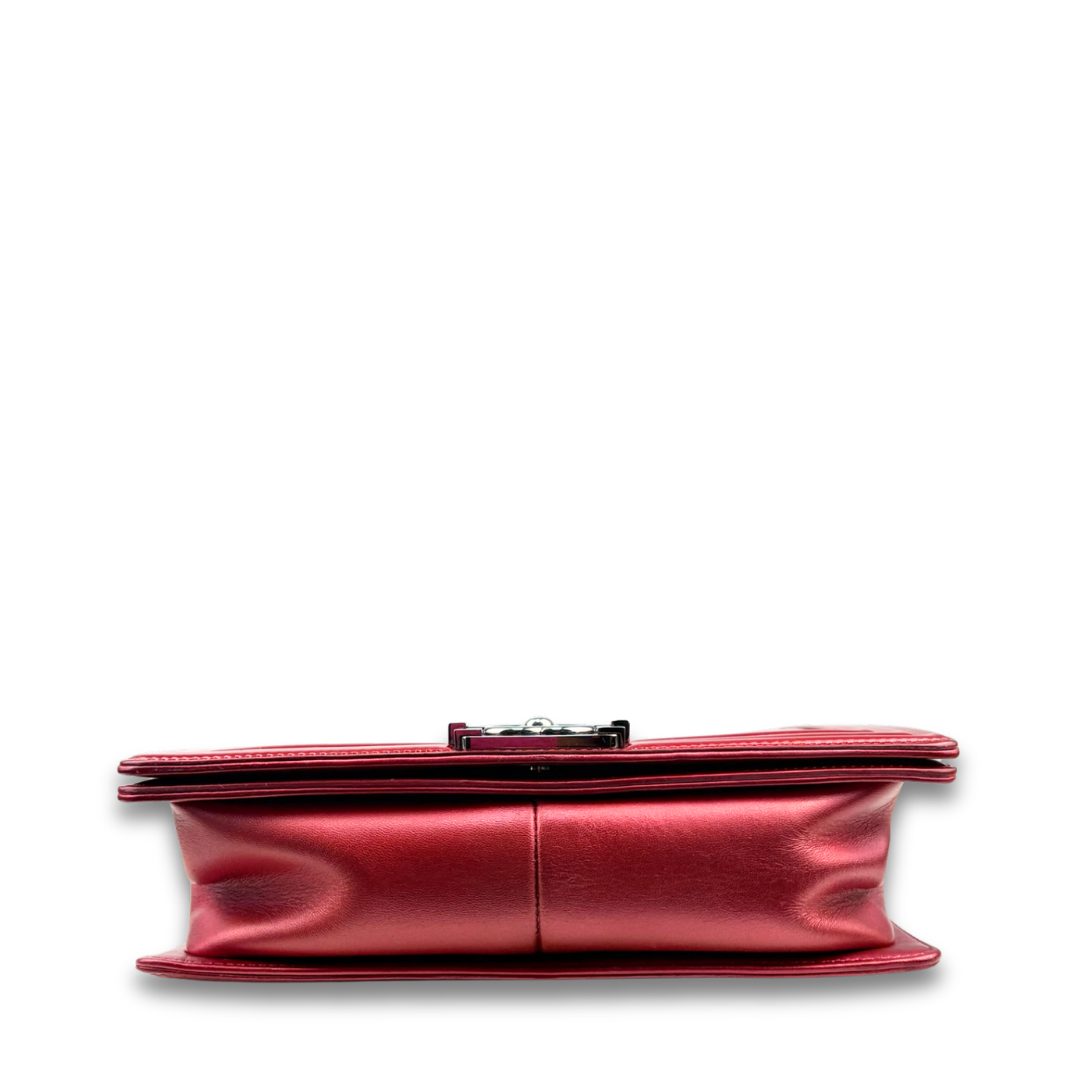 Chanel Red Metallic Patent Leather Medium Boy Bag