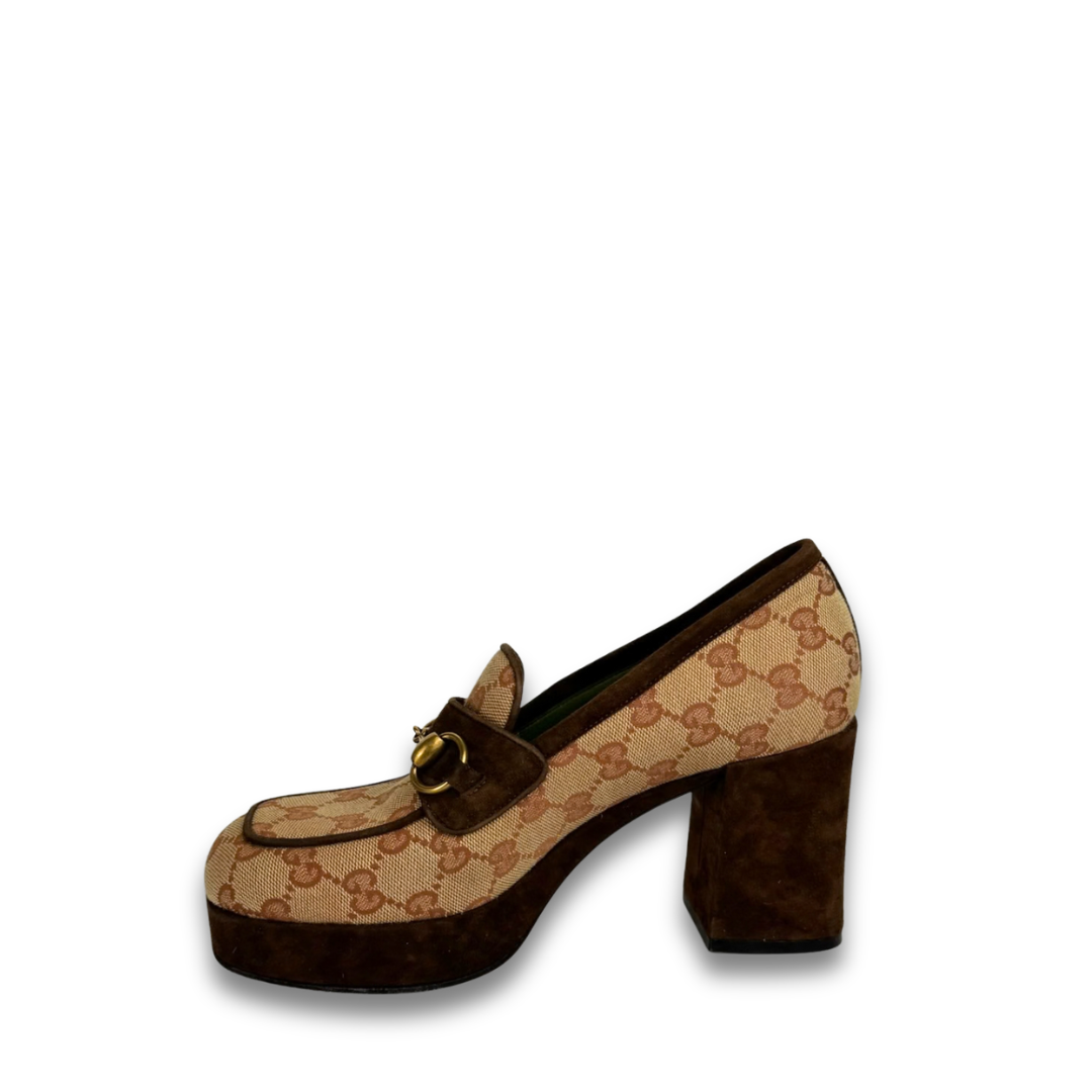 Gucci Red Canvas Platform Loafers - Size 37.5