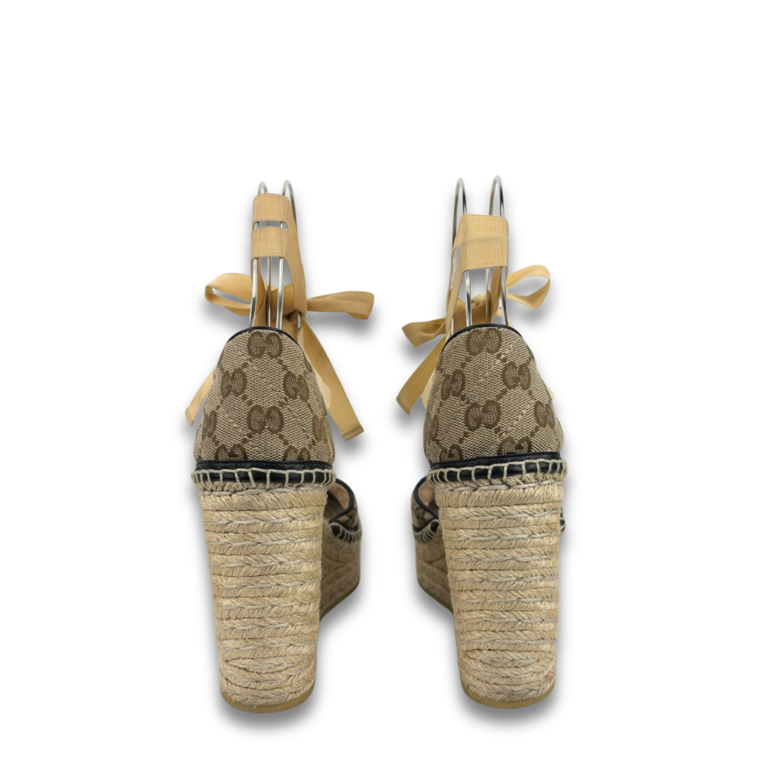 Gucci Canvas Marmont Espadrille Wedges - Size 39
