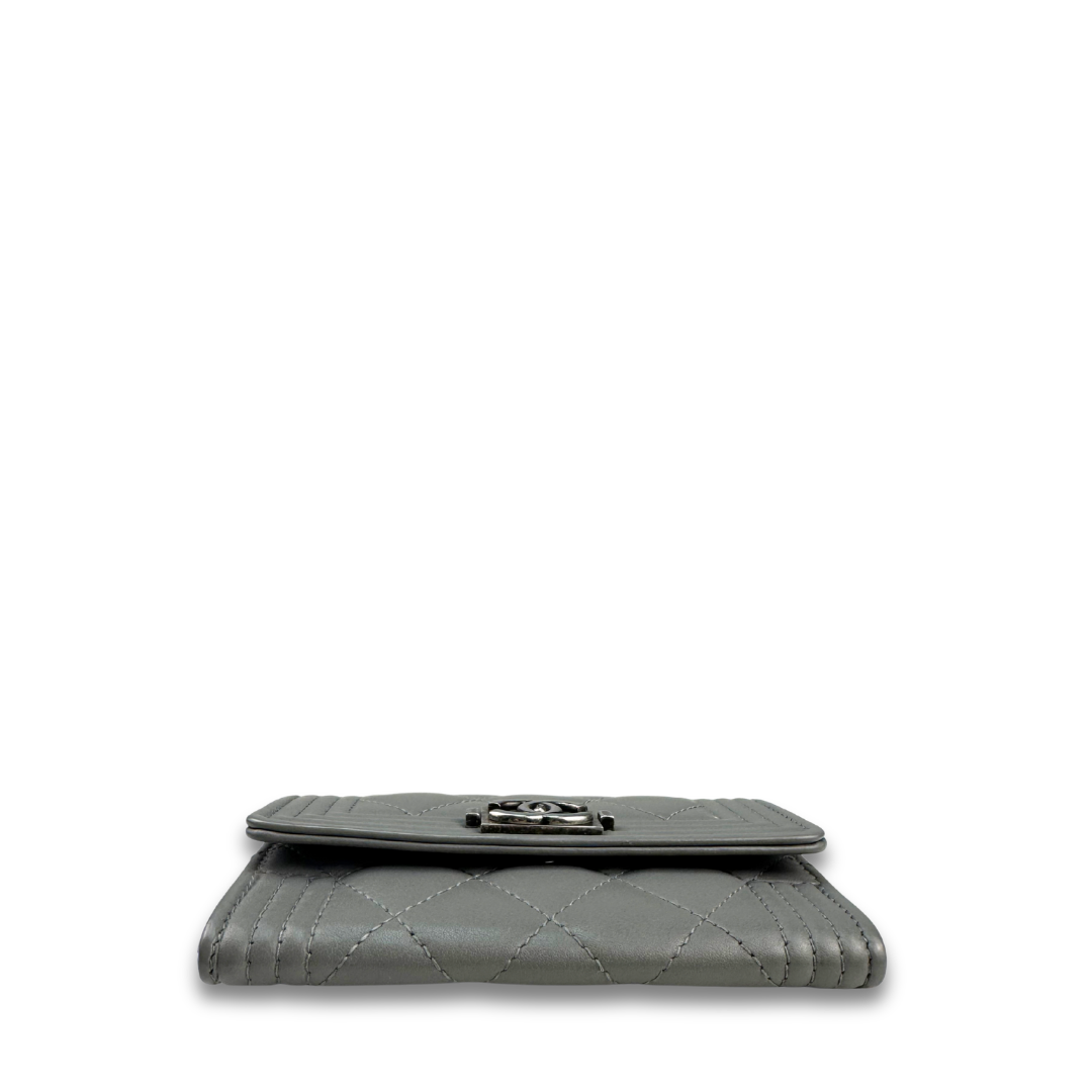 Chanel Grey Lambskin Boy Compact Wallet