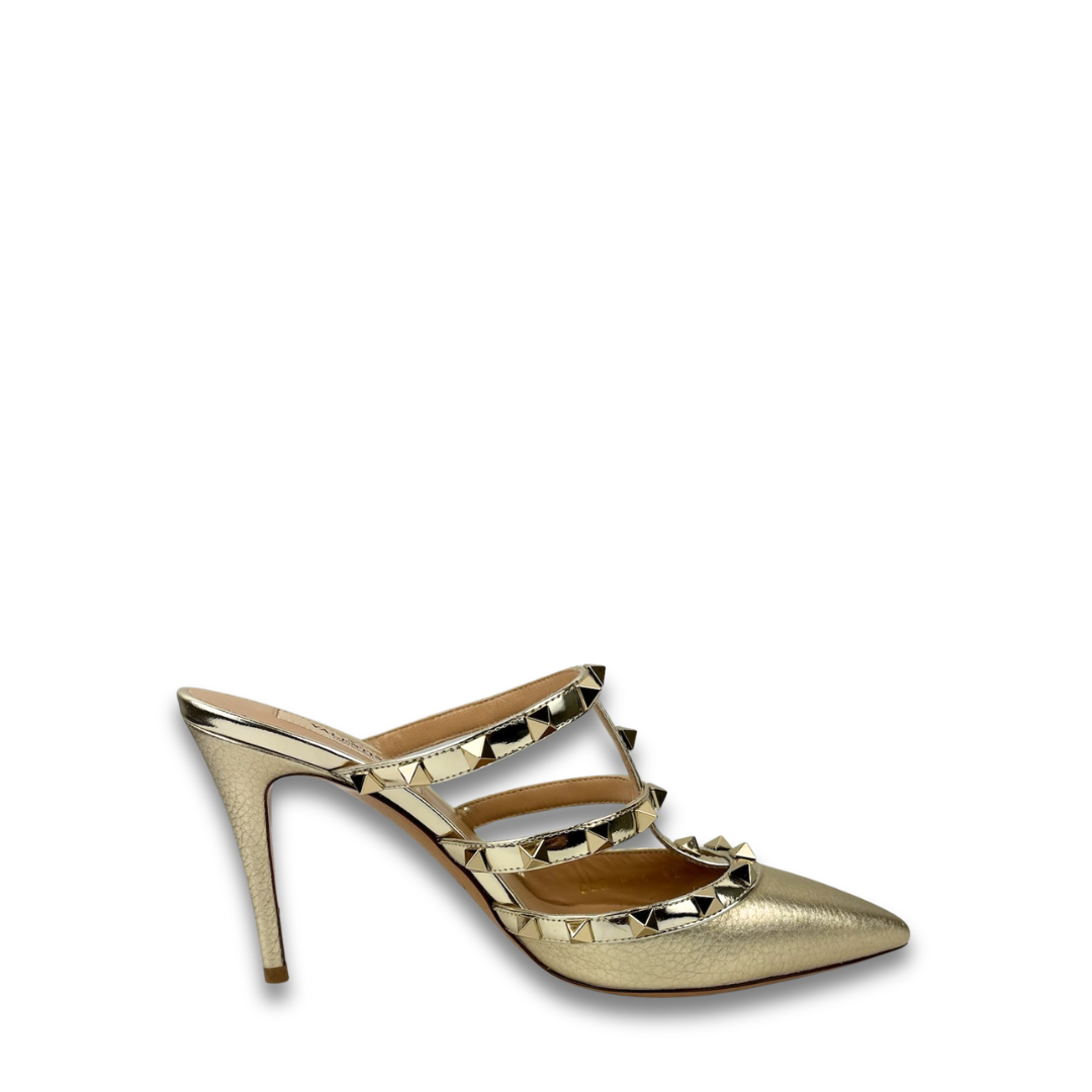 Valentino Metallic Rockstud Heeled Mules - Size 37