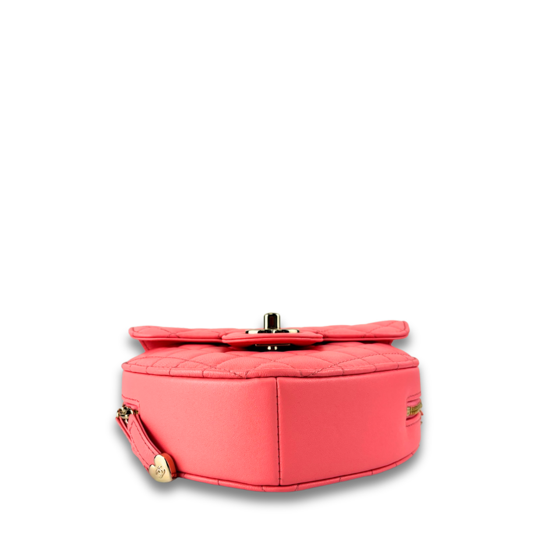 Chanel Pink Quilted CC In Love Heart Clutch with Chain