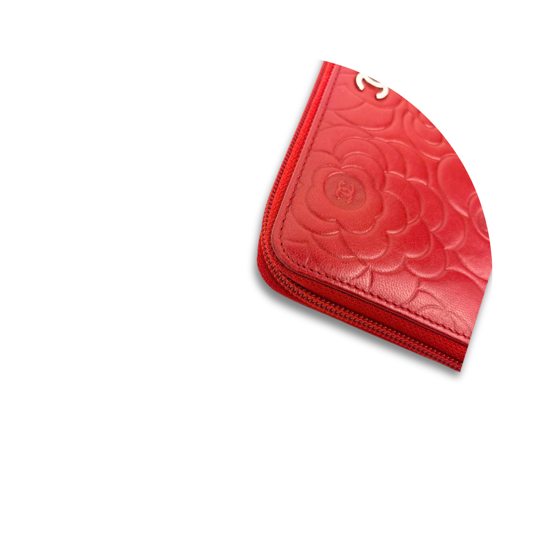 Chanel Red Camellia Zipper Wallet