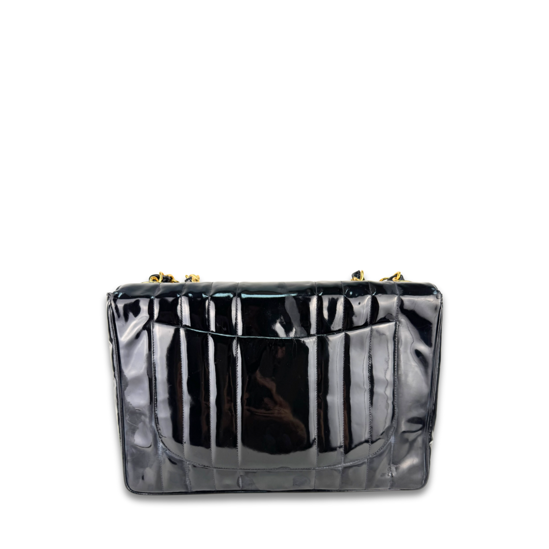 Chanel Black Mademoiselle Patent Jumbo