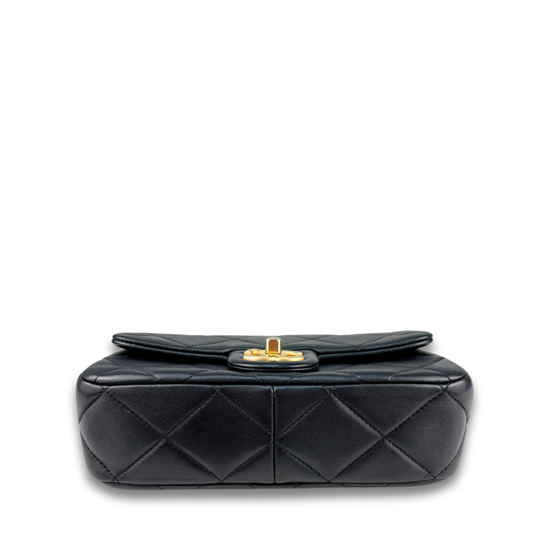 Chanel Black Lambskin Double Pearl Mini Flap