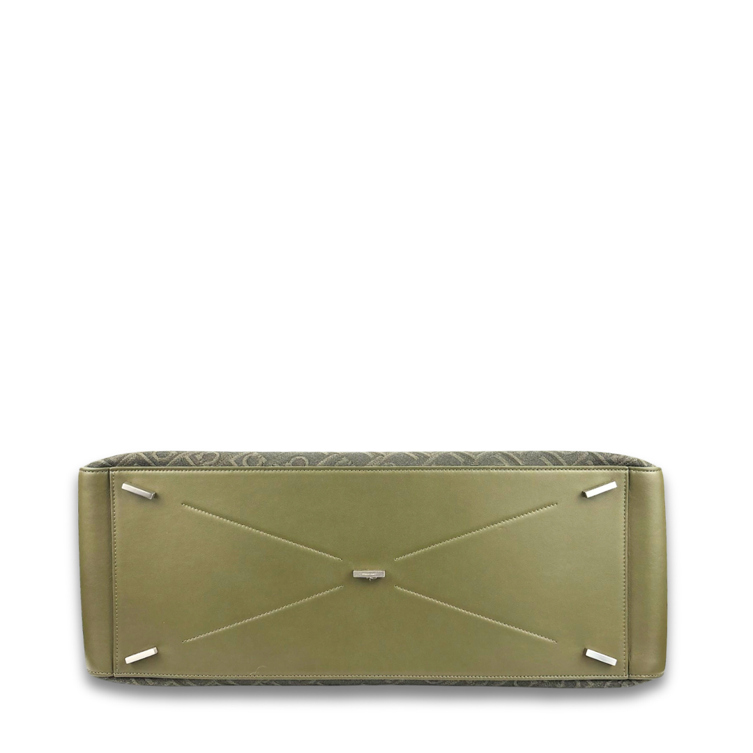 Ferragamo Green Jacquard Top Handle Tote