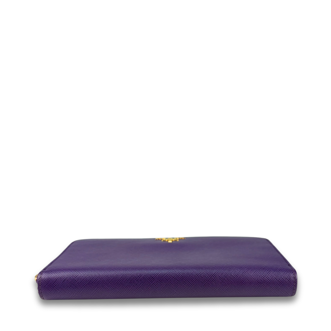 Prada Purple Saffiano Zip Around Wallet
