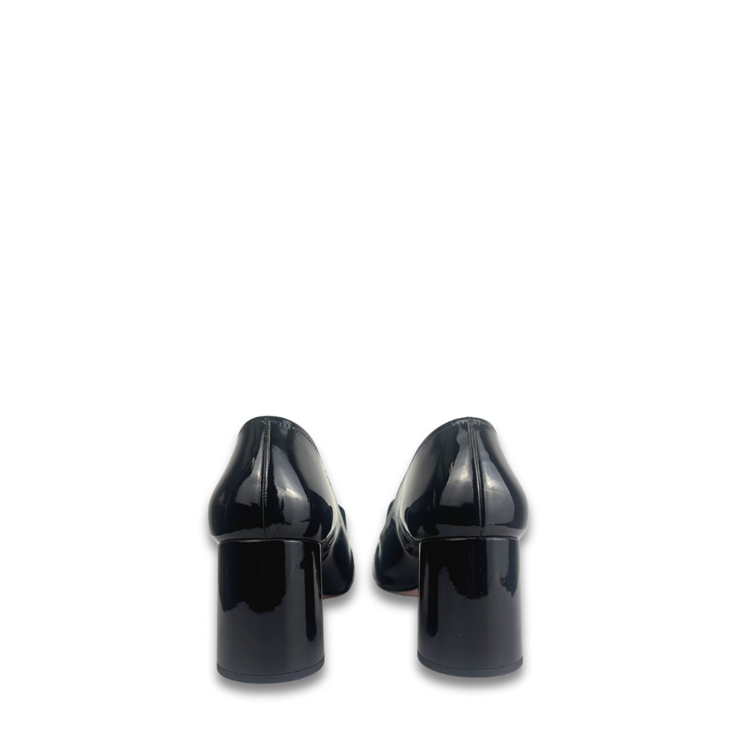 Prada Patent Leather Embellished Flower Heels - Size 39