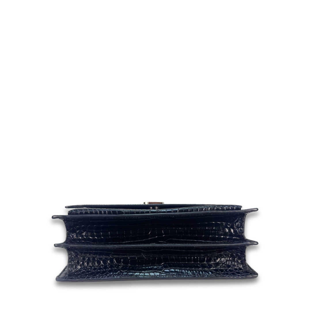 YSL Croc-Embossed Medium Sunset Shoulder Bag