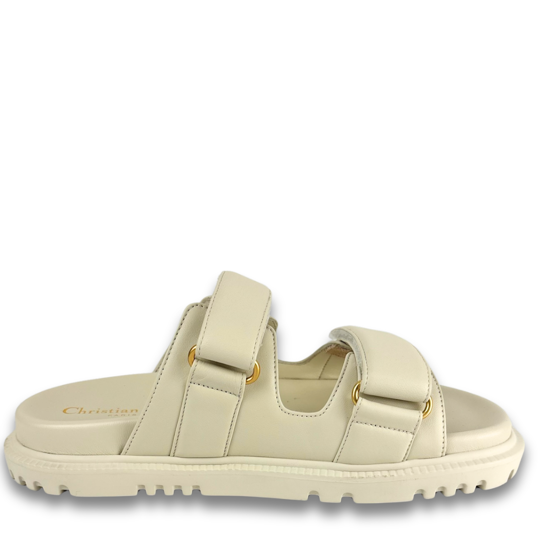 Dior White Lambskin Dioract Slides - Size 37.5