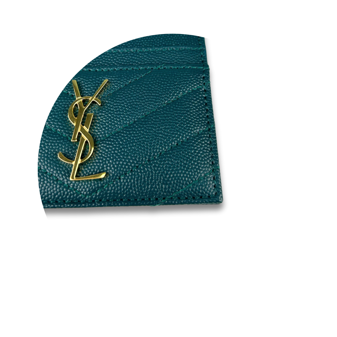 YSL Dark Green Cassandre Grain de Poudre Leather Card Case