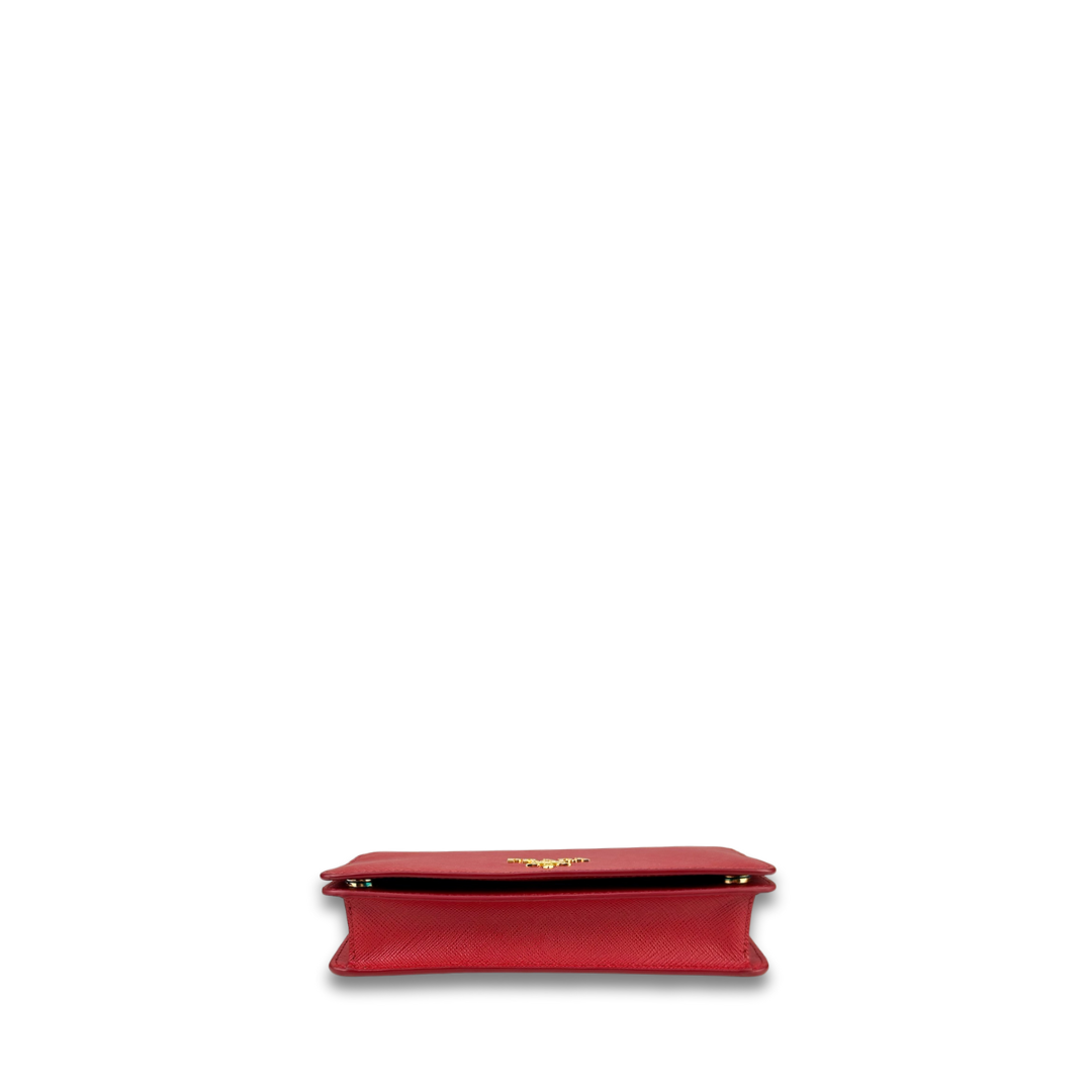 Prada Red Saffiano Wallet on Chain