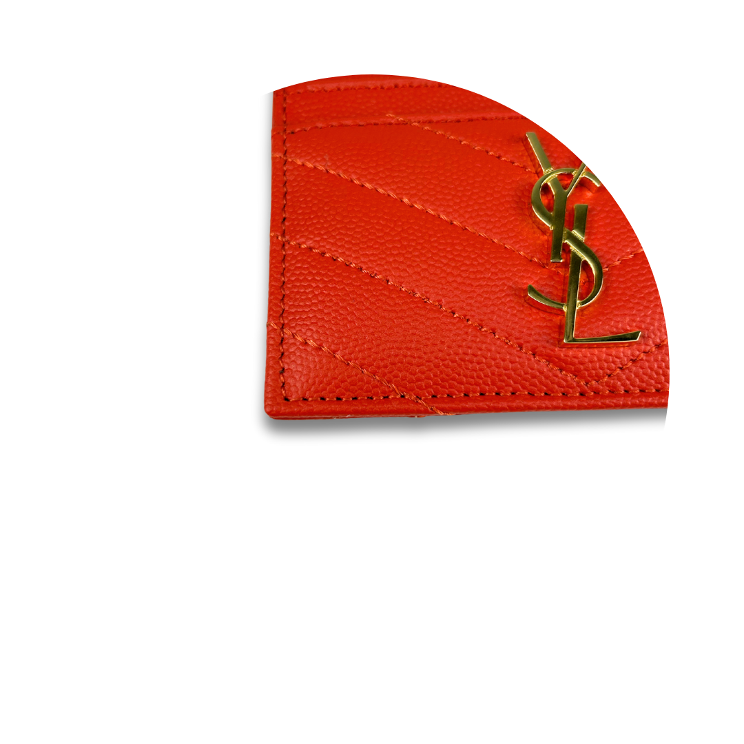 YSL Red Cassandre Grain de Poudre Leather Card Case