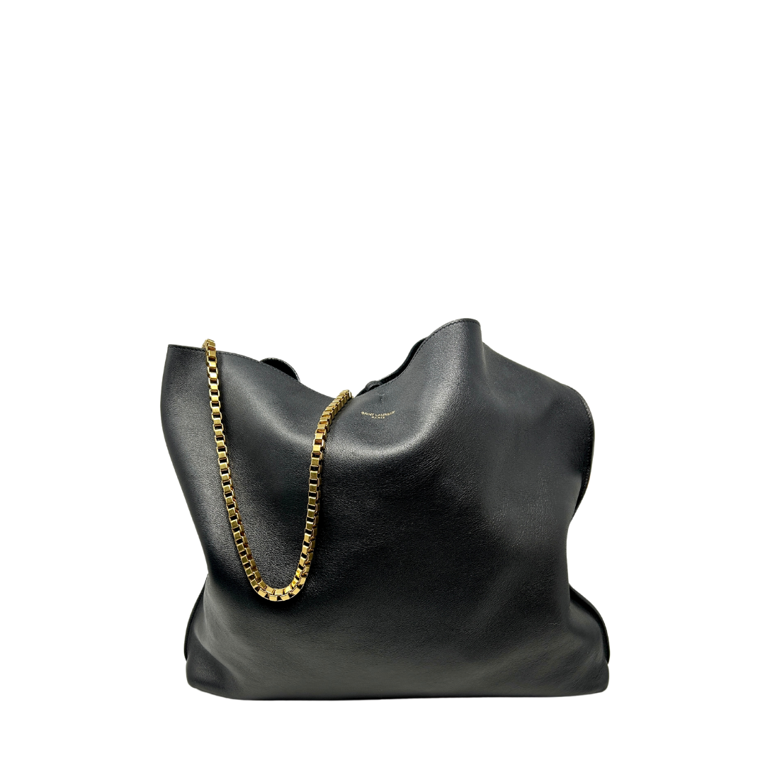Saint Laurent Suzanne Beige Calfskin Leather Chain Hobo Bag 634804 – Queen  Bee of Beverly Hills
