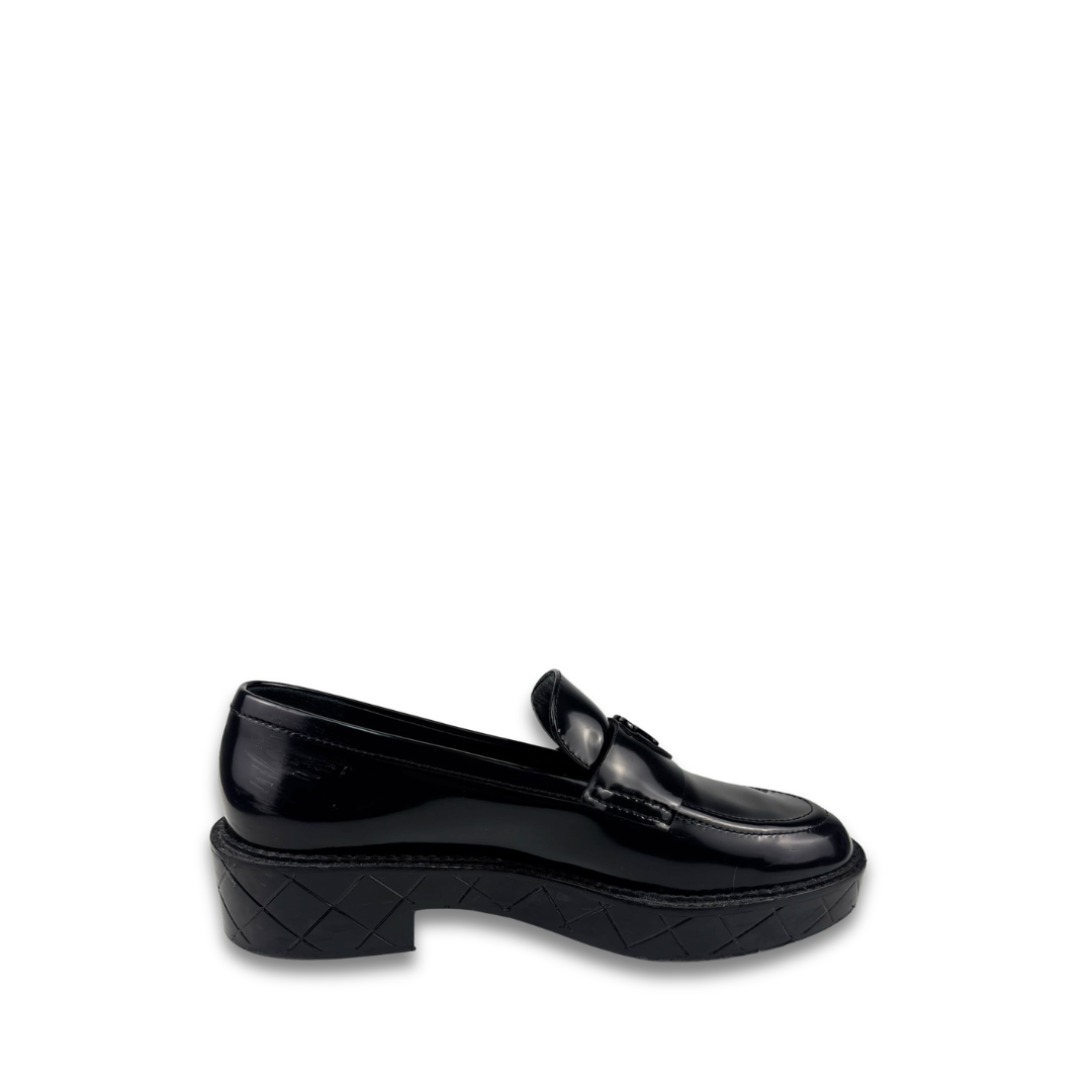 Chanel Black Patent Heart Loafers - Size 37.5