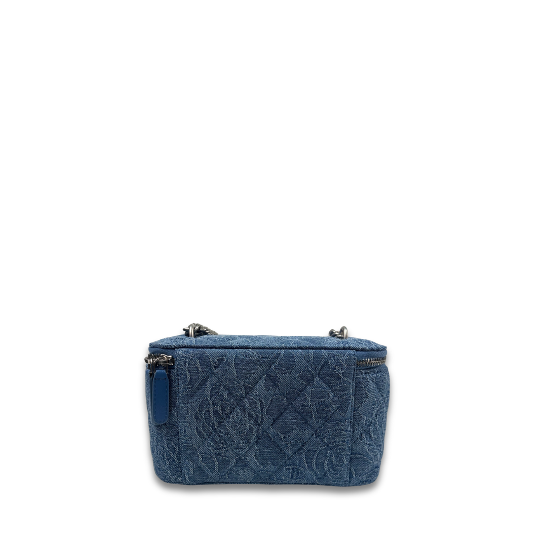 Chanel Camellia Denim Sweetheart Adjustable Chain Vanity Case