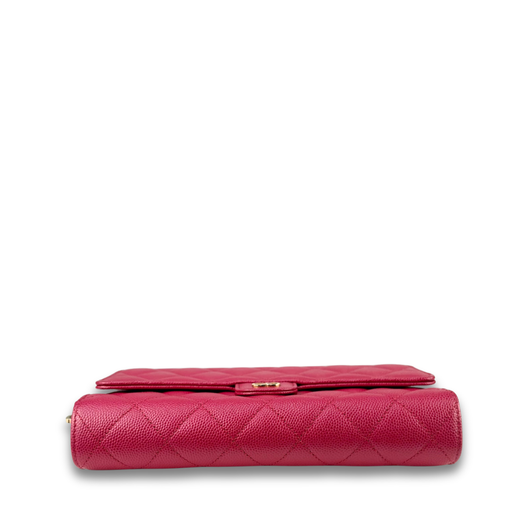 Chanel Dark Pink Caviar Quilted Flap Wallet on Chain